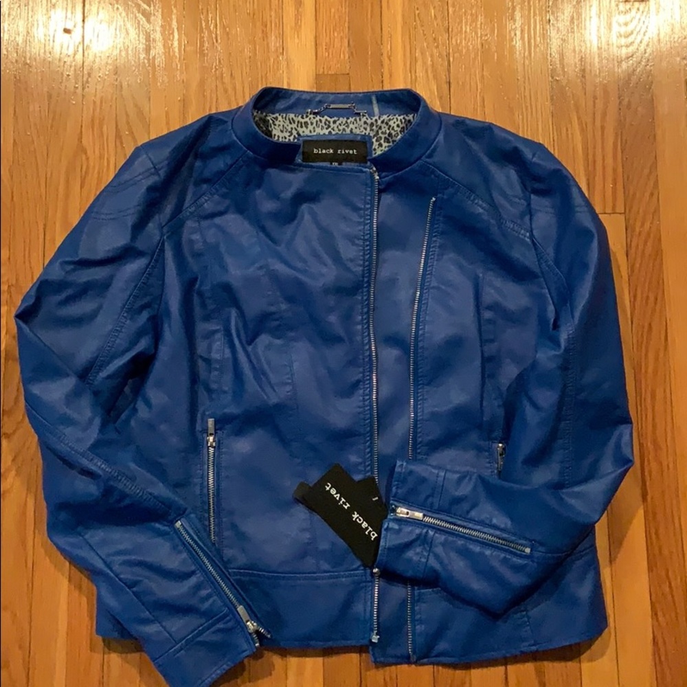 Royal blue leather Moto jacket